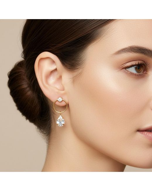 Maison De Gala Metallic Golden Circle Drop Crystal Earrings