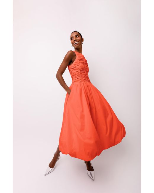 Amy Lynn Orange Elodie Blood Ruched Midi Dress