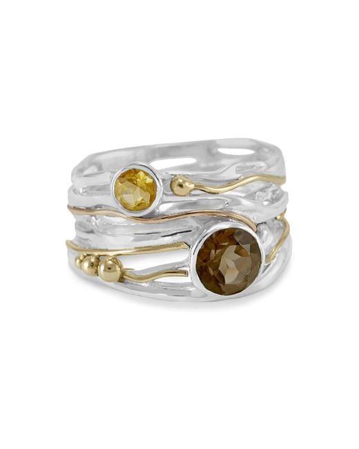 Isla Silver White Smoky Quartz & Citrine Statement Ring