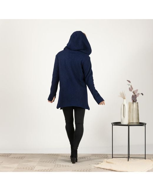 Nikka Place Blue Hooded Wool Midi Cardigan With Pockets