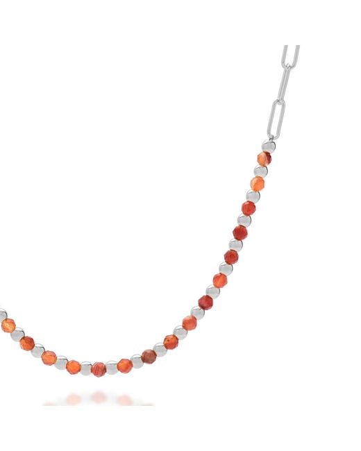 Nellou Jewellery Metallic Carnelian Gem Shine Necklace Sterling