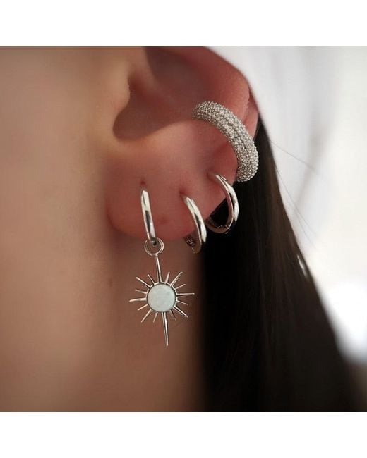 Spero London Metallic Opal Northernstar Drop Hoop Earring & Necklace Sterling Set