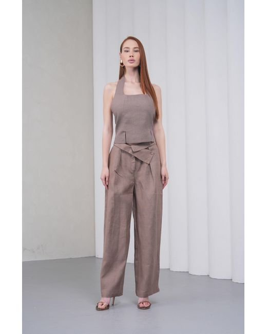 Lumina Eligma Brown The Wrapline Linen Trouser