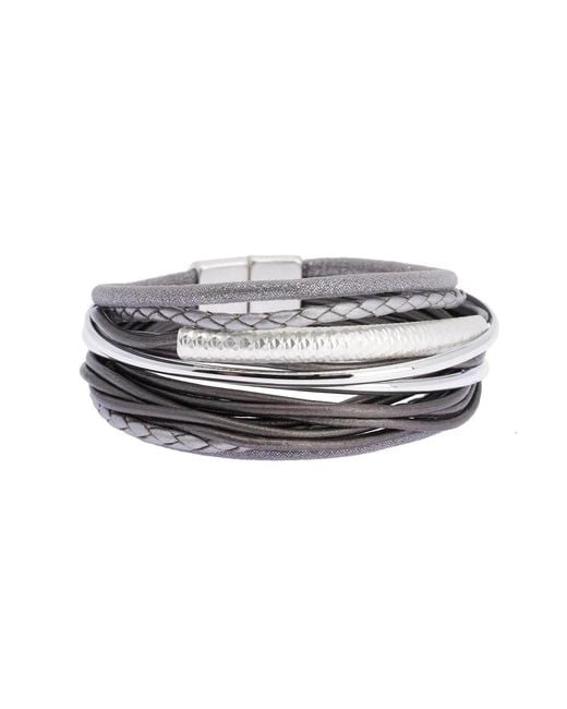 Saachi Gray Multi Strand Shimmer Leather Bracelet