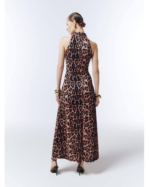 Sour Figs Brown Neutrals Halterneck Leopard Velvet Maxi Dress