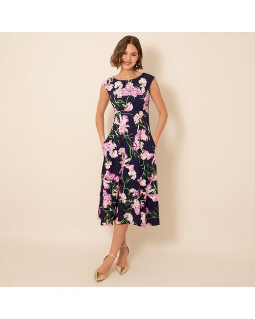 Alie Street London Blue Luna Midi Dress Midnight Blossom