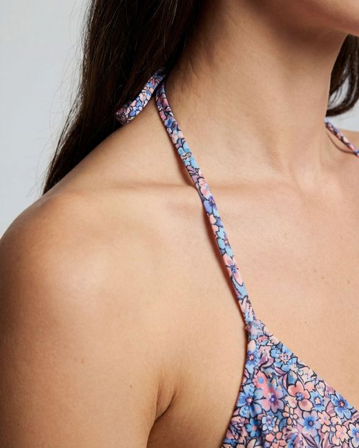 Lords of Harlech Blue Flavia Floral Field Coral Bikini Top