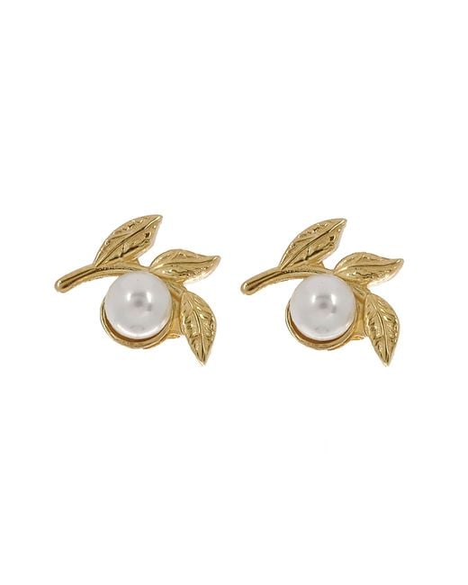 Ebru Jewelry Metallic Cleopatra Pearl Floral Earrings