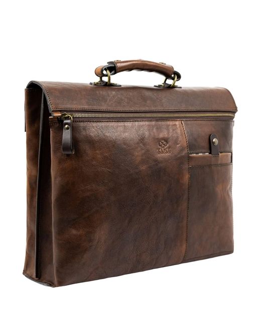 Time Resistance Brown Leather Briefcase Laptop Bag for men