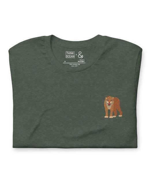 Anchor and Crew Green Heather Forest Think Ocean Tiger Aspirations Cotton Embroidered T-Shirt