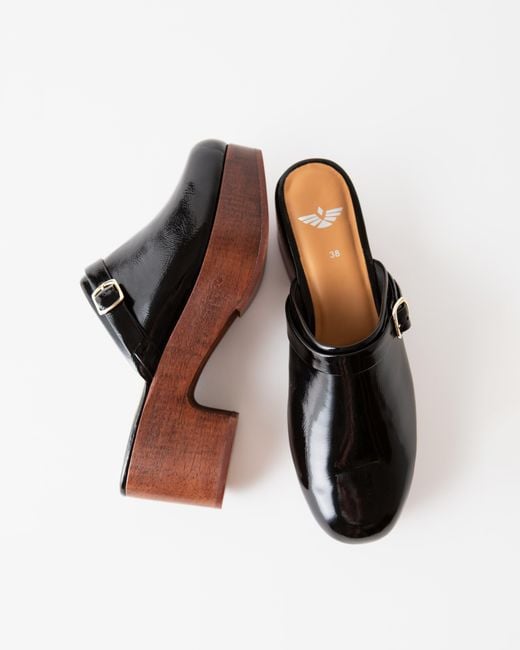 Fortress Brown Abby Platform Clog Crinkle Patent