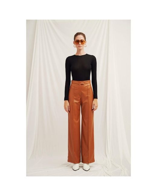NAZLI CEREN Orange Alba Vegan Leather Wide-Leg Trousers