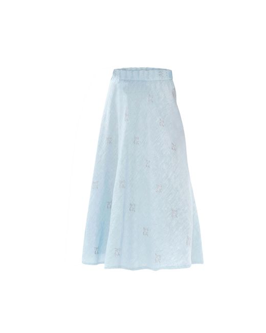 Haris Cotton Blue Embroidered A Line Linen Skirt
