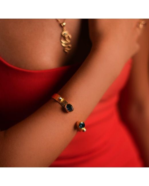 Ebru Jewelry Metallic Cleopatra Topaz & Pearl Adjustable Cuff Bracelet