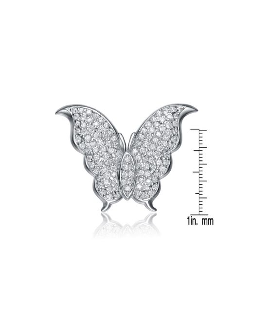 Genevive Jewelry Metallic Sterling Silver Cubic Zirconia Butterfly Pin