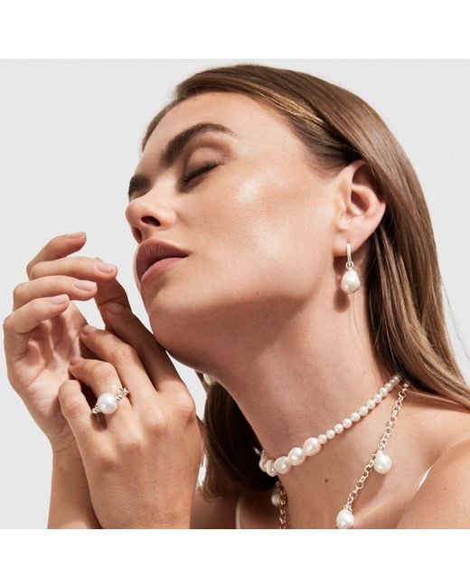 Ora Pearls Metallic Auria Pearl Chain Ring