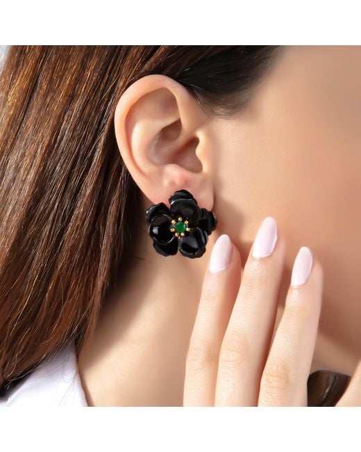 Milou Jewelry Black Viola Flower Earrings