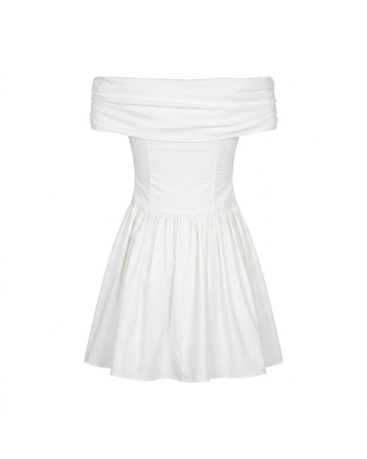Modenaire White Neutrals Off Shoulder Mini Dress Sculpted Bodice