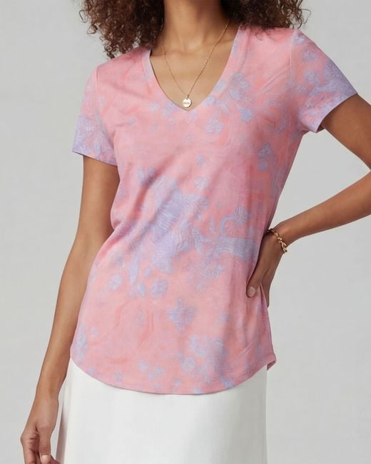 Lords of Harlech Pink Victoria Paisley Explosion Coral V-Neck Printed Top