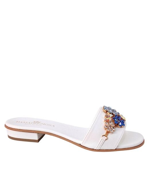 DAMAPREZIOSA White Flora Aquamarine Jewel Mule Sandal