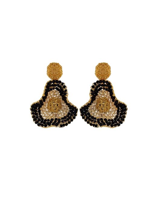 Lavish by Tricia Milaneze Multicolor / Neutrals Black Mix Buttercup Crystal Handmade Crochet Earrings