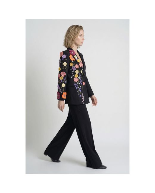 Modenaire Blue Asymmetric Floral Appliqué Blazer