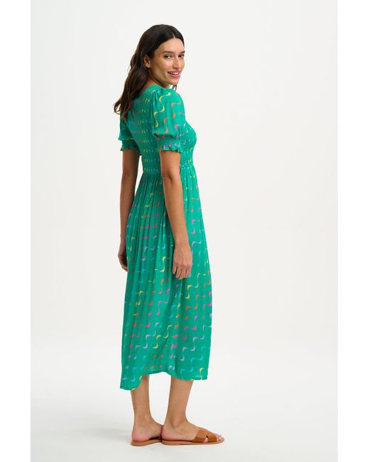 Sugarhill Green Rosita Midi Shirred Dress , Undulating Waves
