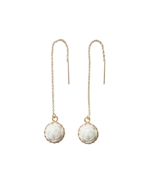 POPORCELAIN Metallic Mini Porcelain Rose With Filled Chain Earrings