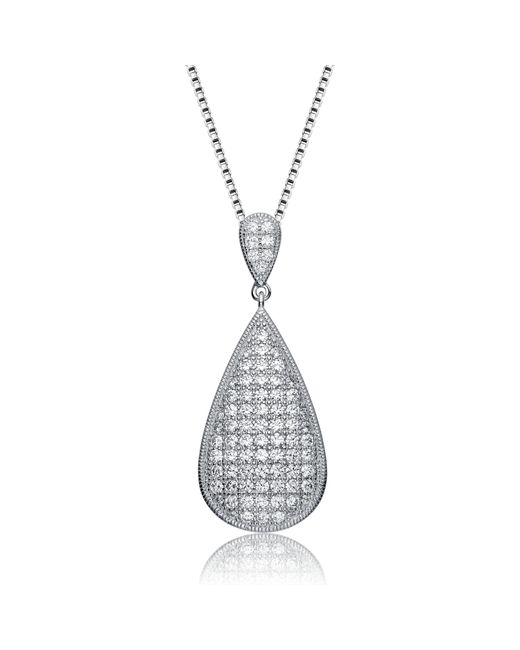Genevive Jewelry Metallic Sterling Silver White Cubic Zirconia Teardrop Design Pendant