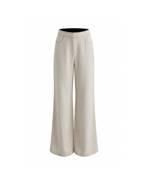 Rue Les Createurs Gray Neutrals Linen Blend High Waist Trousers