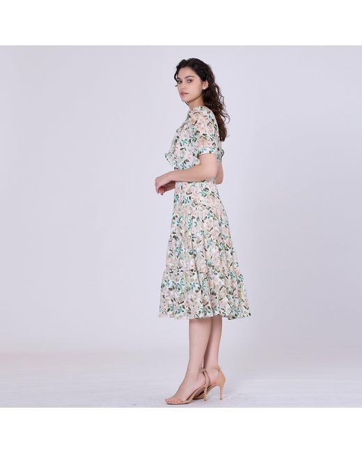 Smart and Joy Natural Neutrals Flower Print Tea Dress