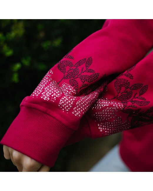 Miracles Manifester Red Positive Affirmation Hoodie With Rhinestone Design