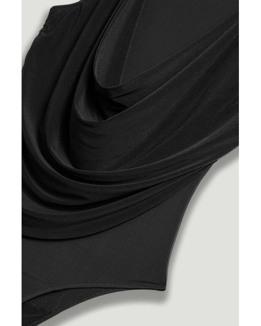 Nocturne Black Draped Mesh-Panel Bodysuit