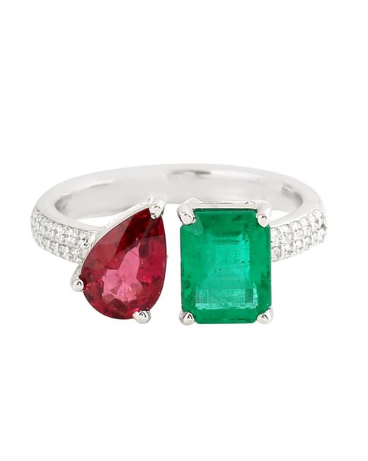 Artisan Green Emerald & Ruby Diamond Open Bypass Ring