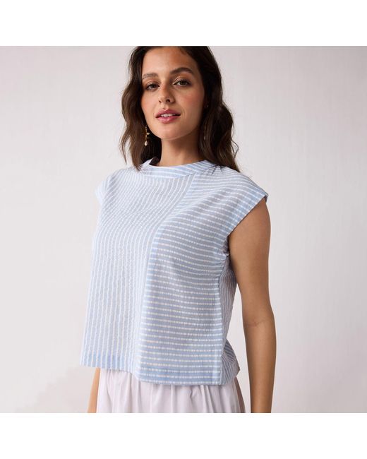 REISTOR Blue Button-Back Crew Neck Top