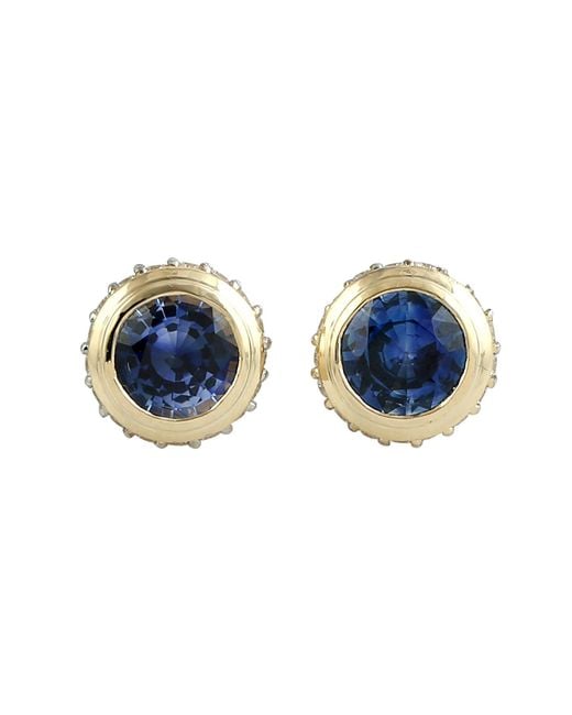 Artisan Metallic Luxury Round Sapphire & Diamond Earrings