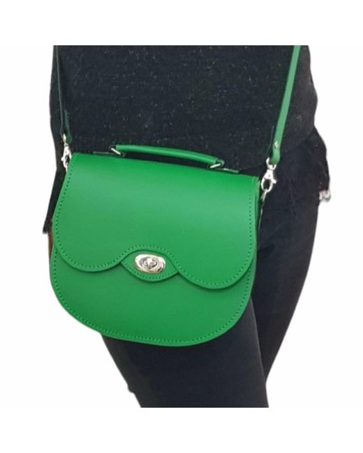 Zatchels Green Handmade Leather Twist Lock Saddle Bag