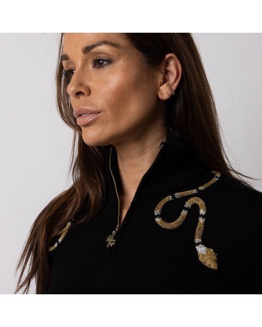House of Laines London Black Laines Couture Quarter Zip Jumper With Embellished Wrap Snake