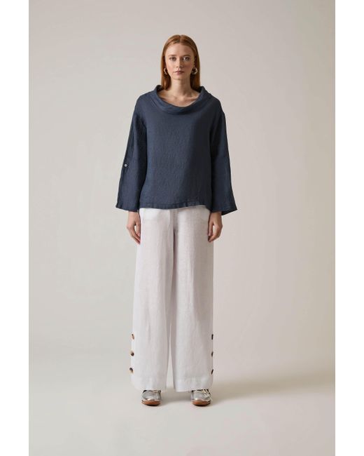 James Lakeland Blue Cowl Neck Linen Top