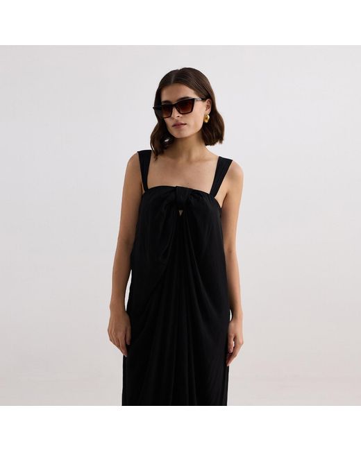 REISTOR Black Twilight Twist Strappy Maxi Crepe Dress