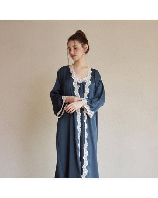 Luna Luz Blue Clara Silk-Satin Slip & Robe Set