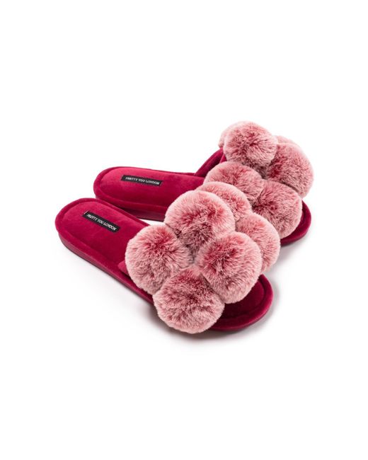 Pretty You London Pink Dolly Fun Pom Slider Slippers