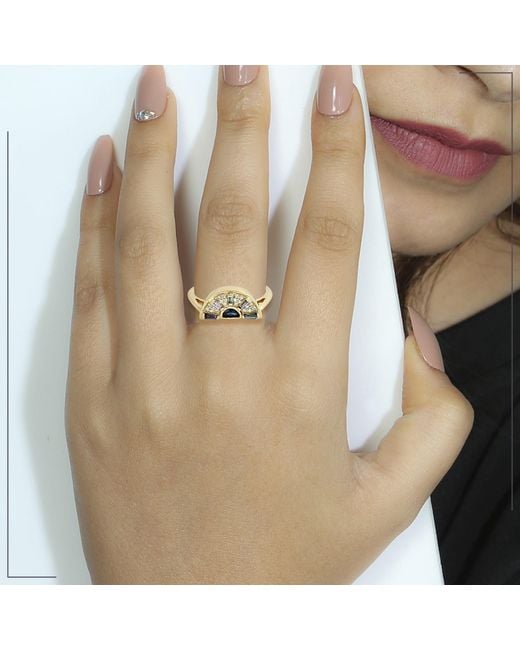 Artisan Metallic 18K Diamond & Gemstone Half-Moon Ring