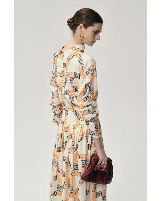FRONT ROW SHOP Natural Printed Trompe-L'Ceil Dress Multi
