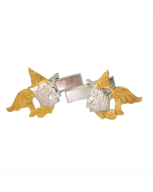 Simon Kemp Jewellers Metallic Angel Fish Cufflinks Eighteen Carat On Solid Recycled Sterling for men