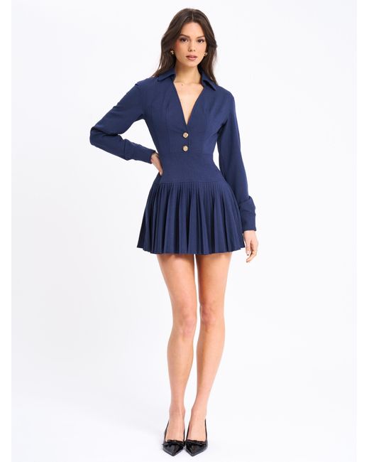 Miss Circle New York Blue Valarie Denim Style Pleated Mini Dress