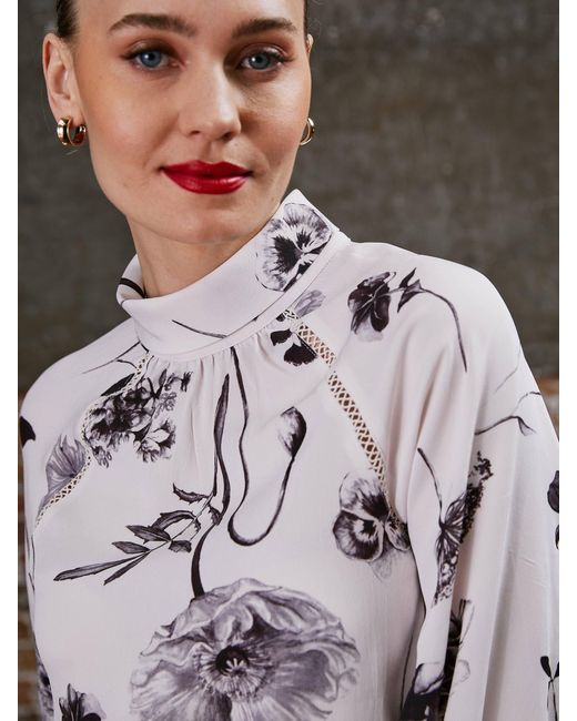 Rose & Nancy White Flora Mono High Neck