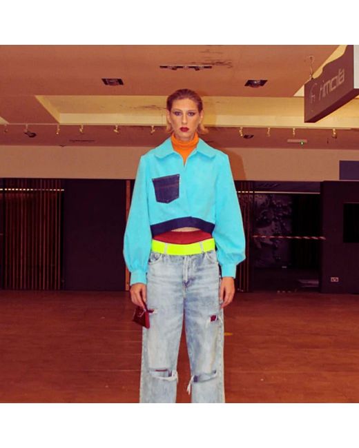 Couture to Your Door Blue Corduroy Upcycled Denim Jacket