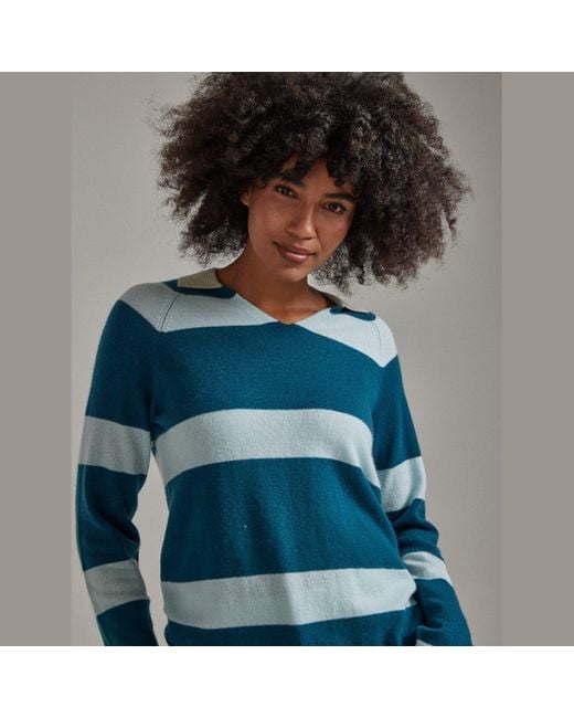 Salts Green Split Neck Polo Stripe Sweater