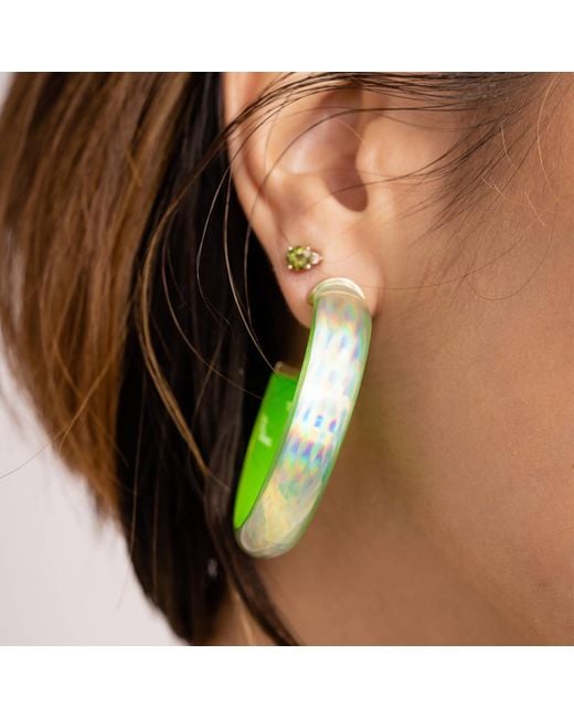 Gold & Honey Medium Iridescent Lucite Hoops In Green
